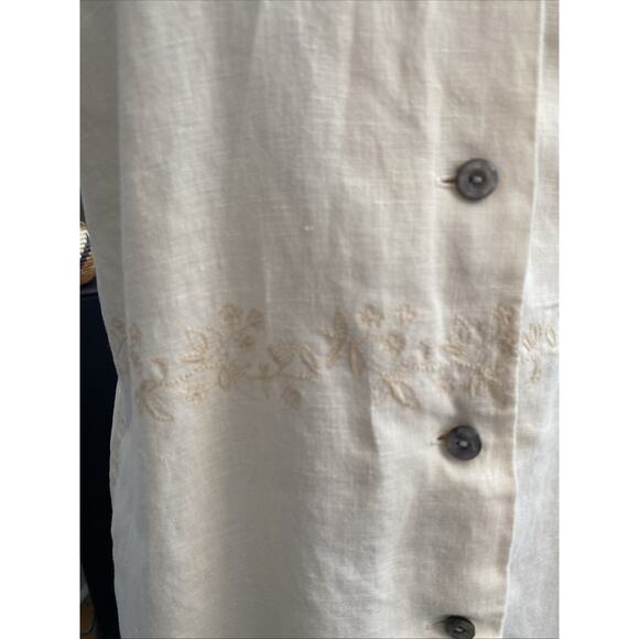 Vintage J. Jill M Embroidered Ivory Dress 100% Linen Floral Embroidered Button - Picture 3 of 16